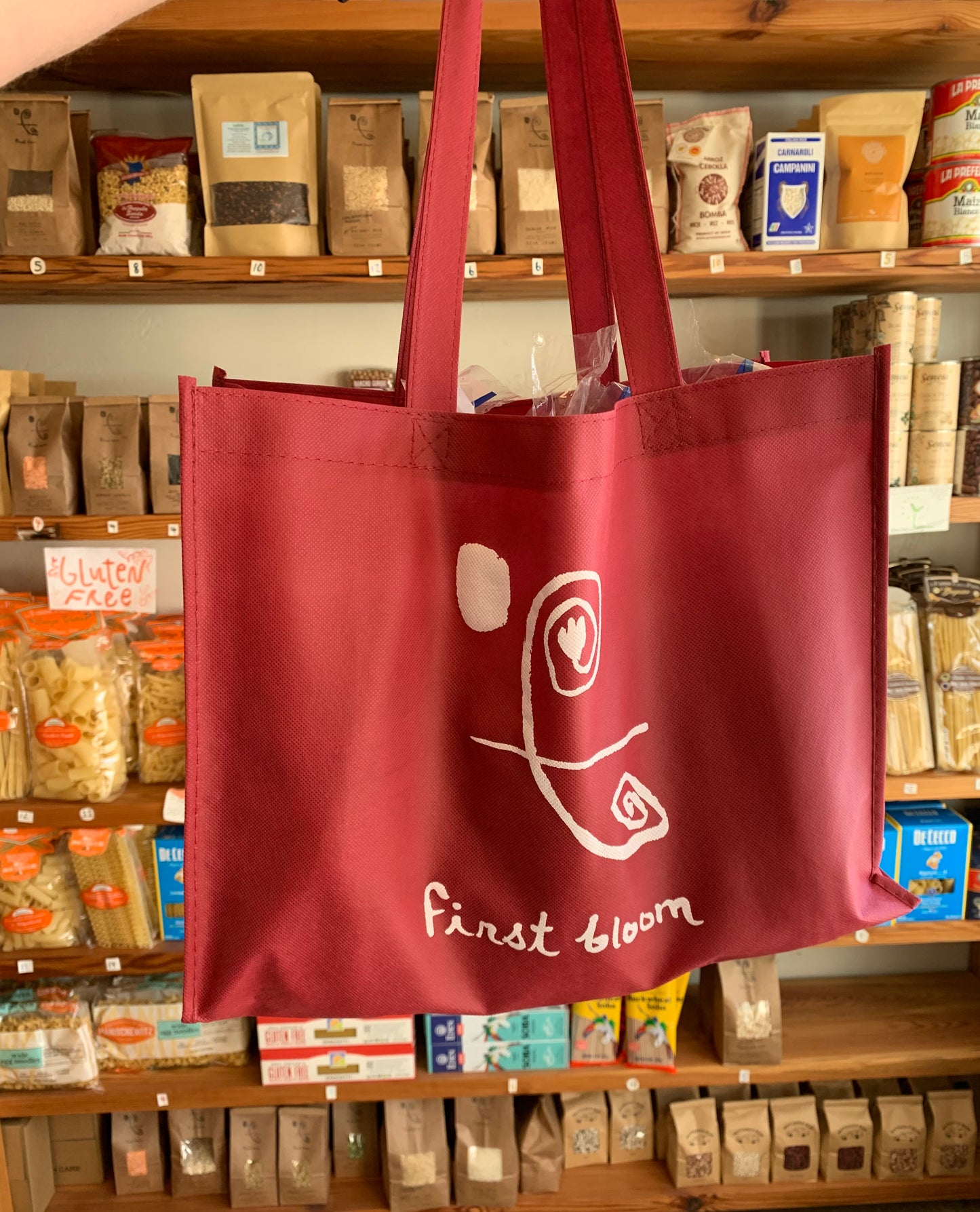 Red reusable first bloom bag